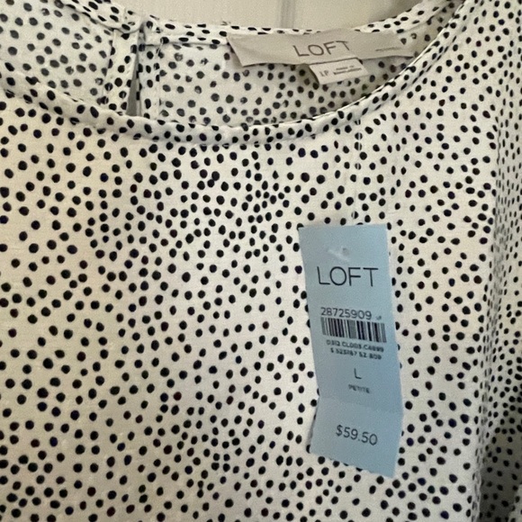 Loft Blouse - Petite Large - Beautiful Black Dotted on Cream - NWT - Picture 3 of 4